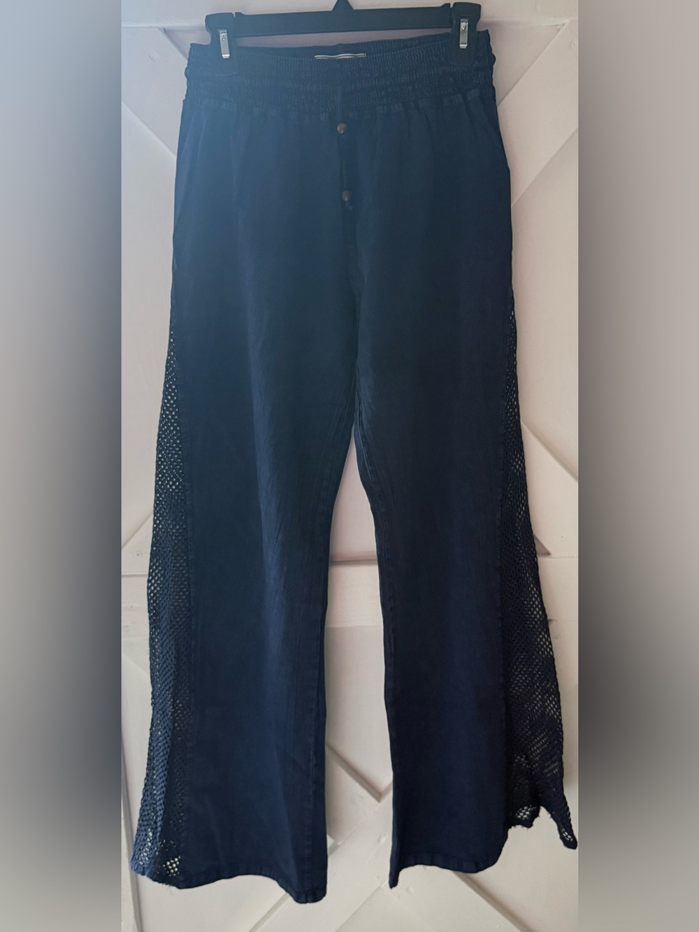 Wide-Leg Blue Pants with Mesh Side Panels